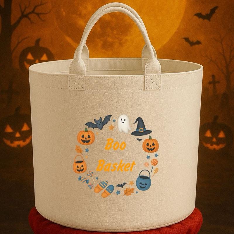 Boo Basket Felt Trug Storage with Halloween Ghosts and Pumpkins Design for Storage Needs fun gifts gift Halloween cute funny friends mum girlfriend boyfriend dad present Decorative Organiser