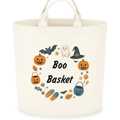 Boo Basket Felt Trug Storage with Halloween Ghosts and Pumpkins Design for Storage Needs fun gifts gift Halloween cute funny friends mum girlfriend boyfriend dad present Decorative Organiser
