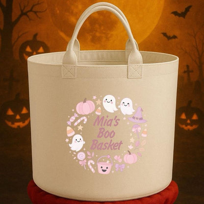 Personalised Boo Basket Felt Trug Storage with Halloween Ghosts and Pumpkins Design for Storage Needs fun gifts gift Halloween cute funny friends mum girlfriend boyfriend dad present Decorative Organiser