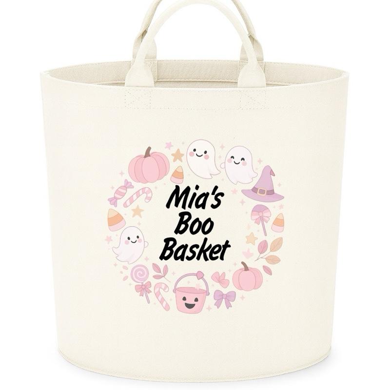 Personalised Boo Basket Felt Trug Storage with Halloween Ghosts and Pumpkins Design for Storage Needs fun gifts gift Halloween cute funny friends mum girlfriend boyfriend dad present Decorative Organiser