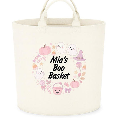 Personalised Boo Basket Felt Trug Storage with Halloween Ghosts and Pumpkins Design for Storage Needs fun gifts gift Halloween cute funny friends mum girlfriend boyfriend dad present Decorative Organiser