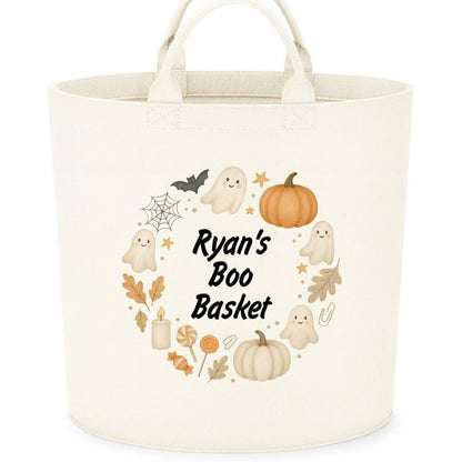 Personalised Boo Basket Felt Trug Storage with Halloween Ghosts and Pumpkins Design for Storage Needs fun gifts gift Halloween cute funny friends mum girlfriend boyfriend dad present Decorative Organiser