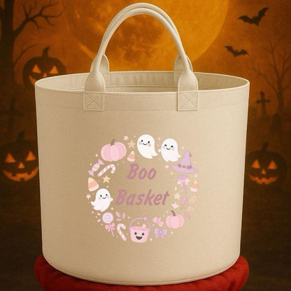 Boo Basket Felt Trug Storage with Halloween Ghosts and Pumpkins Design for Storage Needs fun gifts gift Halloween cute funny friends mum girlfriend boyfriend dad present Decorative Organiser
