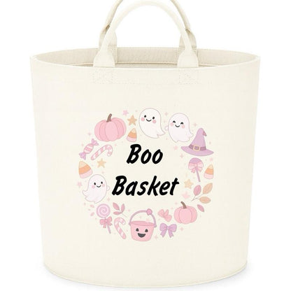 Boo Basket Felt Trug Storage with Halloween Ghosts and Pumpkins Design for Storage Needs fun gifts gift Halloween cute funny friends mum girlfriend boyfriend dad present Decorative Organiser