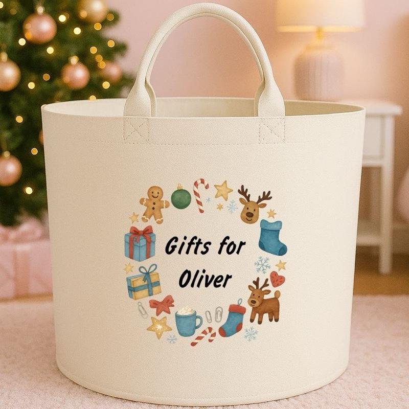 Personalised Christmas gifts storage Felt Trug basket, perfect gifts boys kids gift storage basket trugs toy storage Xmas eve gift Lightweight Organiser Artwork Chocolate stocking filler