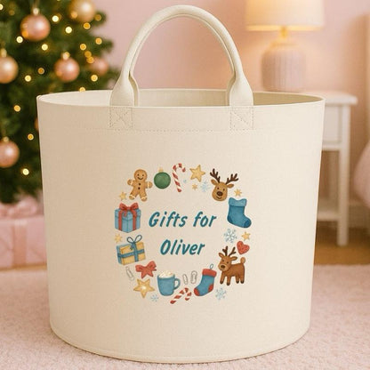Personalised Christmas gifts storage Felt Trug basket, perfect gifts boys kids gift storage basket trugs toy storage Xmas eve gift Lightweight Organiser Artwork Chocolate stocking filler