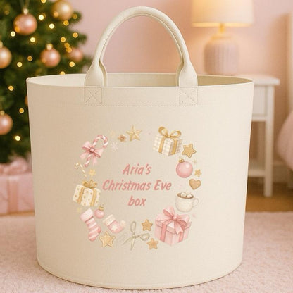 Personalised Christmas Eve box storage Felt Trug basket, perfect gifts boys kids gift storage basket trugs toy storage Xmas eve gift Lightweight Organiser Artwork Chocolate stocking filler