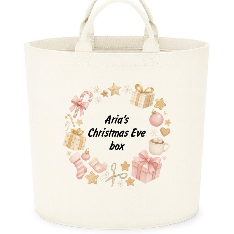 Personalised Christmas Eve box storage Felt Trug basket, perfect gifts boys kids gift storage basket trugs toy storage Xmas eve gift Lightweight Organiser Artwork Chocolate stocking filler
