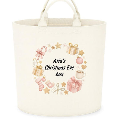 Personalised Christmas Eve box storage Felt Trug basket, perfect gifts boys kids gift storage basket trugs toy storage Xmas eve gift Lightweight Organiser Artwork Chocolate stocking filler