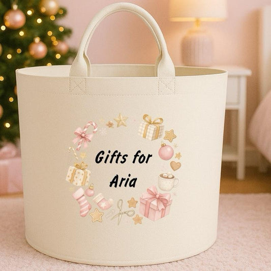 Personalised Christmas gifts storage Felt Trug basket, perfect gifts boys kids gift storage basket trugs toy storage Xmas eve gift Lightweight Organiser Artwork Chocolate stocking filler