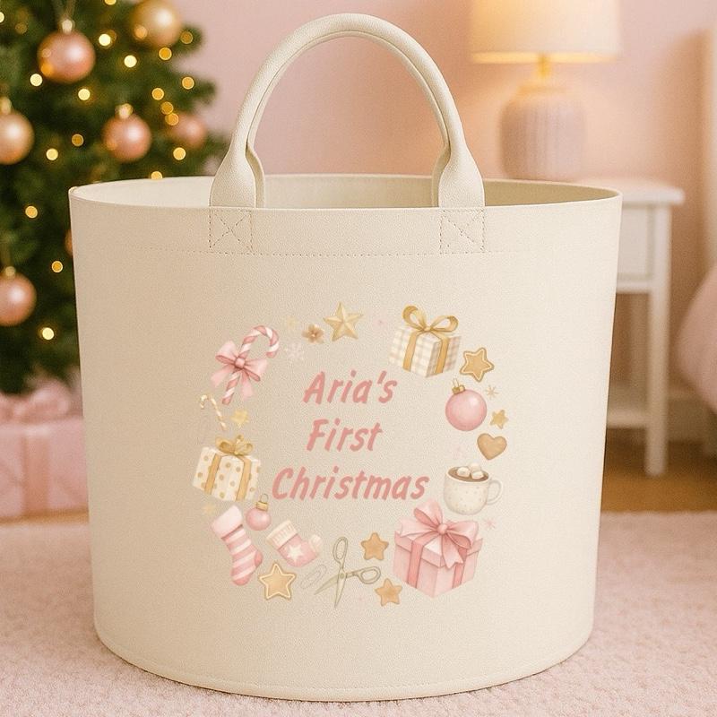 Personalised first christmas storage Felt Trug basket, perfect gifts boys kids gift storage basket trugs toy storage Xmas eve gift Lightweight Organiser Artwork Chocolate stocking filler