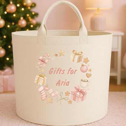 Personalised Christmas gifts storage Felt Trug basket, perfect gifts boys kids gift storage basket trugs toy storage Xmas eve gift Lightweight Organiser Artwork Chocolate stocking filler