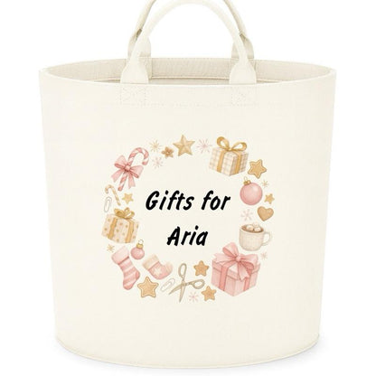 Personalised Christmas gifts storage Felt Trug basket, perfect gifts boys kids gift storage basket trugs toy storage Xmas eve gift Lightweight Organiser Artwork Chocolate stocking filler