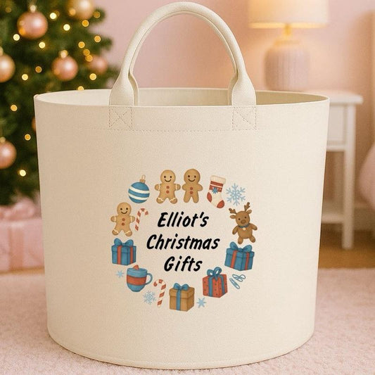 Personalised Christmas gifts storage Felt Trug basket, perfect gifts boys kids gift storage basket trugs toy storage Xmas eve gift Lightweight Organiser Artwork Chocolate stocking filler