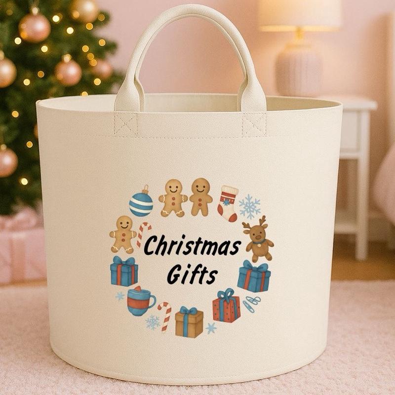 Personalised Christmas gifts storage Felt Trug basket, perfect gifts boys kids gift storage basket trugs toy storage Xmas eve gift Lightweight Organiser Artwork Chocolate stocking filler