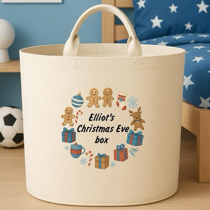 Personalised Christmas Eve Box Storage Felt Trug Basket 40cm x 40cm Perfect Gift for Boys Kids Toy Storage Xmas Eve Gift Lightweight Organiser Artwork Chocolate Stocking Filler cute fun girls gifts presents