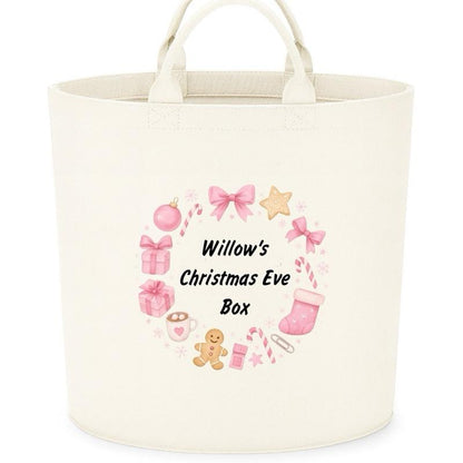 Personalised Christmas Eve Box Storage Felt Trug Basket 40cm x 40cm Perfect Gift for Boys Kids Toy Storage Xmas Eve Gift Lightweight Organiser Artwork Chocolate Stocking Filler cute fun girls gifts presents