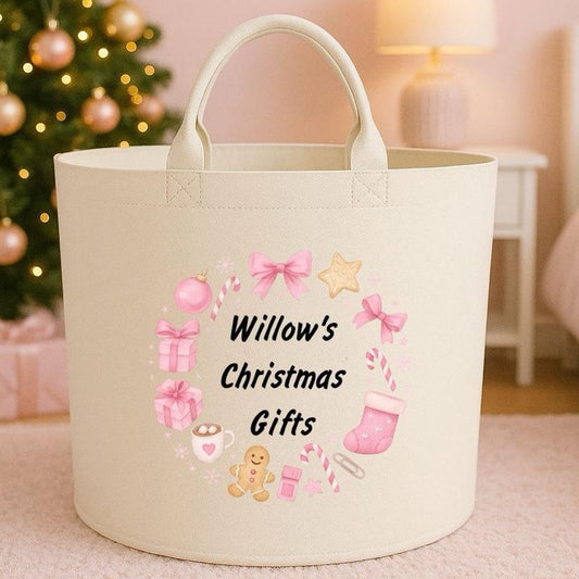 Personalised Christmas gifts storage Felt Trug basket, perfect gifts boys kids gift storage basket trugs toy storage Xmas eve gift Lightweight Organiser Artwork Chocolate stocking filler