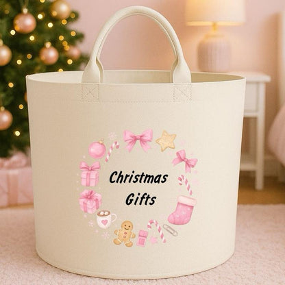 Personalised Christmas gifts storage Felt Trug basket, perfect gifts boys kids gift storage basket trugs toy storage Xmas eve gift Lightweight Organiser Artwork Chocolate stocking filler