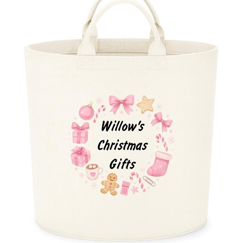 Personalised Christmas gifts storage Felt Trug basket, perfect gifts boys kids gift storage basket trugs toy storage Xmas eve gift Lightweight Organiser Artwork Chocolate stocking filler