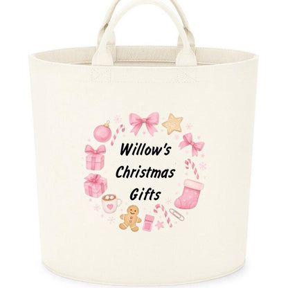 Personalised Christmas gifts storage Felt Trug basket, perfect gifts boys kids gift storage basket trugs toy storage Xmas eve gift Lightweight Organiser Artwork Chocolate stocking filler