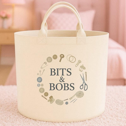 Personalised bits and bobs gift basket storage Felt Trug, perfect gifts women men kids gift fun storage basket trugs toy storage cute friend mum Lightweight Organiser Book teddies neutral gifts knitting lover crocheting
