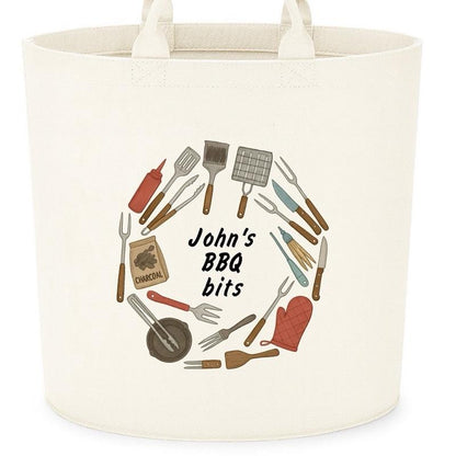 Personalised BBQ BITS gift basket storage Felt Trug, perfect gifts women men kids gift fun storage basket trugs toy storage cute friend mum Lightweight Organiser Book teddies neutral gifts bbq storage dad gift gifts for dad