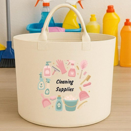 Personalised cleaning supplies gift basket storage Felt Trug, perfect gifts women men kids gift fun storage basket trugs toy storage cute friend mum Lightweight Organiser neutral gifts