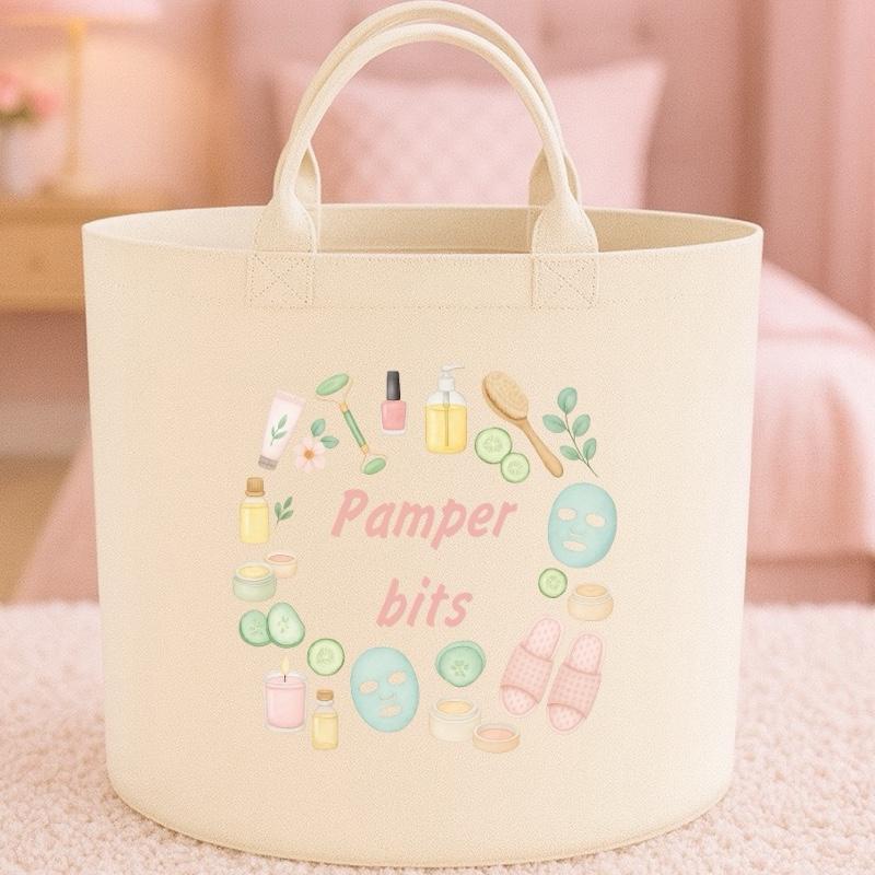 Personalised pamper bits gift basket storage Felt Trug, perfect gifts women men kids gift fun storage basket trugs toy storage cute friend mum Lightweight Organiser Book teddies neutral gifts self love make up holder skincare storage self care
