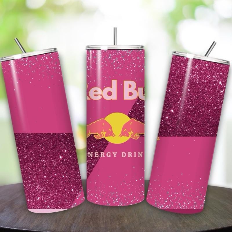 Red bull tumbler 20oz - pink glitter style ‘naughty bitch energy’ ‘unleash your slay’ perfect for on-the-go hydration - vacuum flask