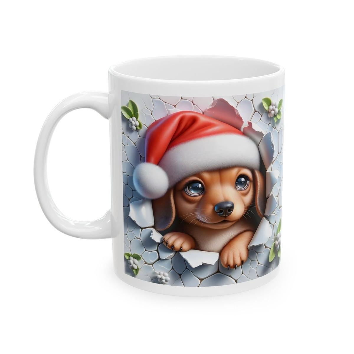 Cute dachshund sausage dog puppy mug - xmas style gift for drinkware and tumblers cup coffee reusable washable reuse ceramic mugs