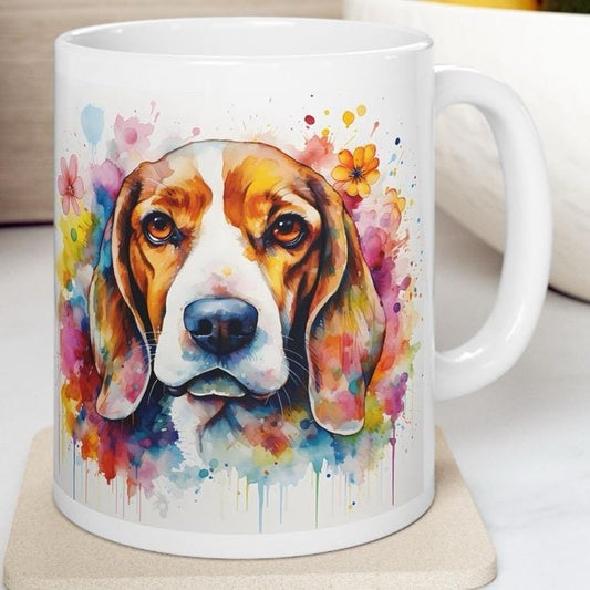 Floral beagle art mug - perfect gift for dog lovers - xmas, christmas, and birthday puppy - washable - drinkware cup coffee reusable tumbler