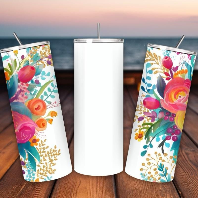 Personalised tumbler floral style 20oz - perfect for on-the-go hydration - vacuum flask - cup drinkware mug bottles water bottles bottled po