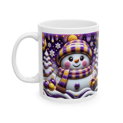 3d snowman christmas mug – festive holiday cup with cosy purple and gold accents, ideal for christmas gifting! drinkware tumbler reusable