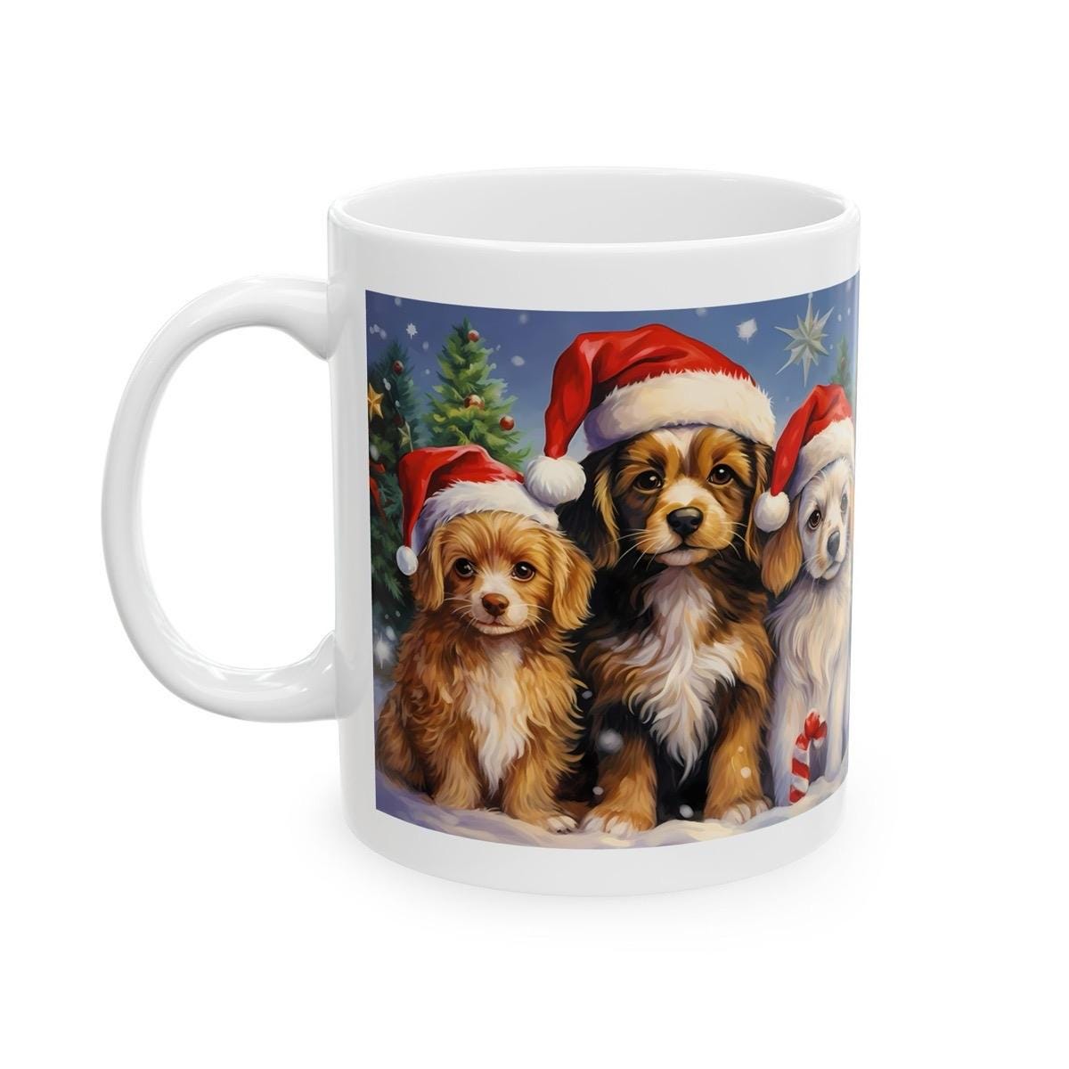 Cute puppy dog christmas mug - secret santa gift and stocking filler drinkware tumbler coffee cup washable reuse ceramic reusable pet custom
