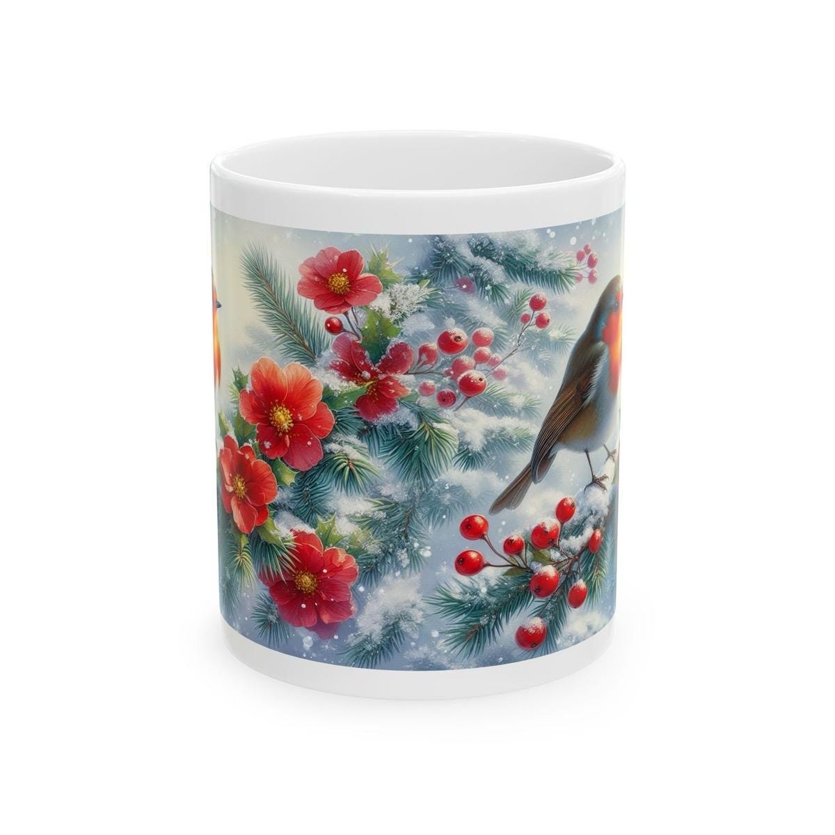 Cute winter christmas robin mug - perfect for hot drinks - drinkware, tumblers cup reusable bottles washable reuse coffee xmas mugs tea fest
