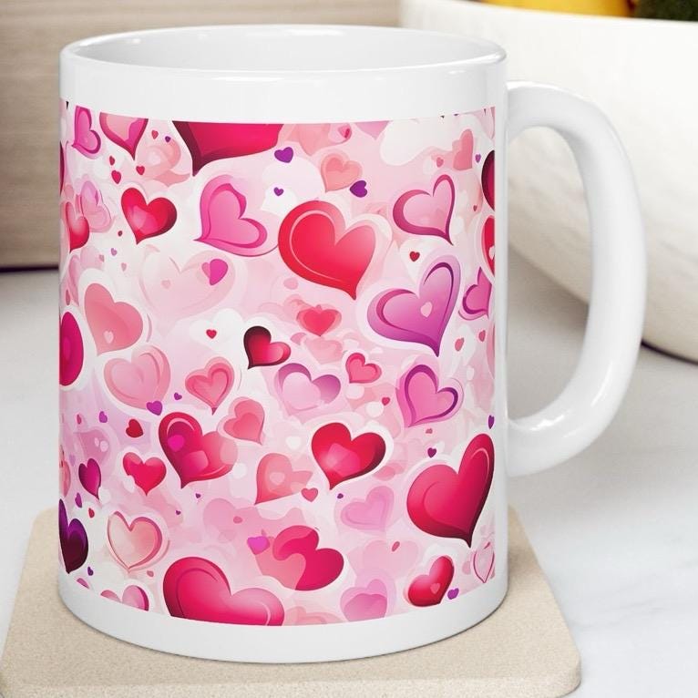 Pink hearts love mug - perfect secret santa stocking filler for xmas and valentines - cute gifts for her - drinkware tumbler cup washable re