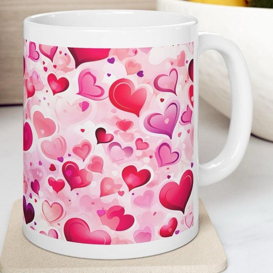 Pink hearts love mug - perfect secret santa stocking filler for xmas and valentines - cute gifts for her - drinkware tumbler cup washable re