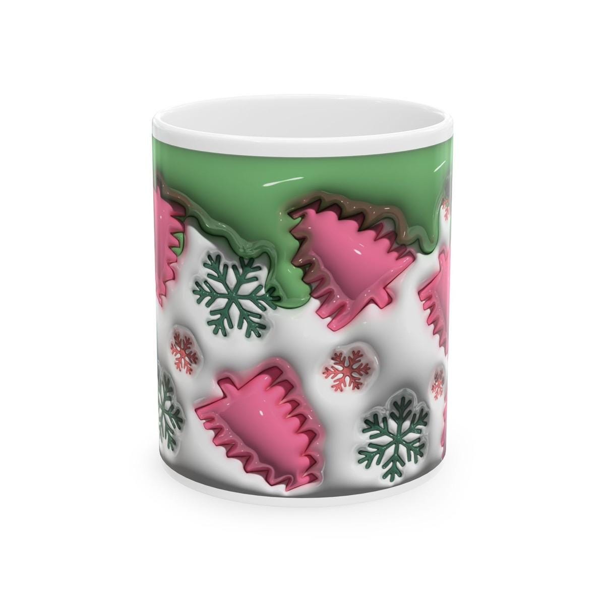 Christmas tree snowflake mug - 3d style - perfect for festive parties - drinkware, cup reusable tumblers washable reuse ceramic coffee obses