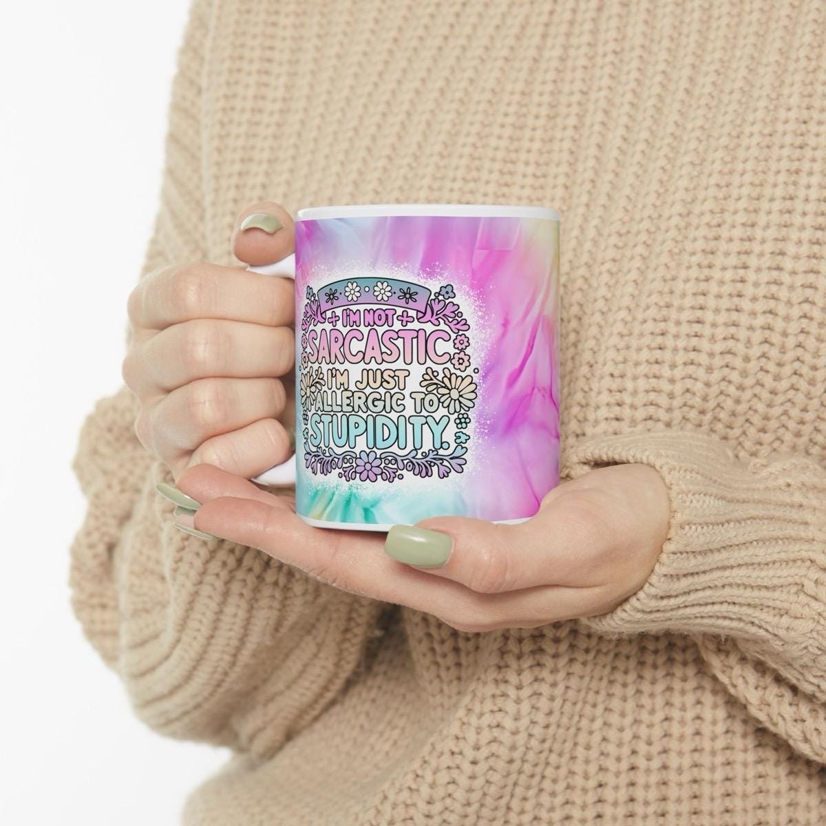 Funny mug: i’m not sarcastic i’m allergic to stupidity - perfect for coffee and tea - drinkware, cup tumblers ceramic reusable washable
