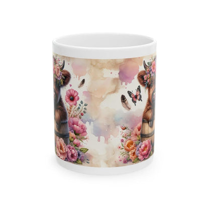 Cute flowery highland cow in barrel 3d mug - perfect for your morning drinks - drinkware, tumblers washable reusable coffee cup ceramic reus