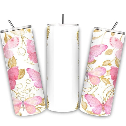 Personalised tumbler butterfly gold pink style 20oz - perfect for on-the-go hydration - vacuum flask - cup drinkware mug bottles water bottl