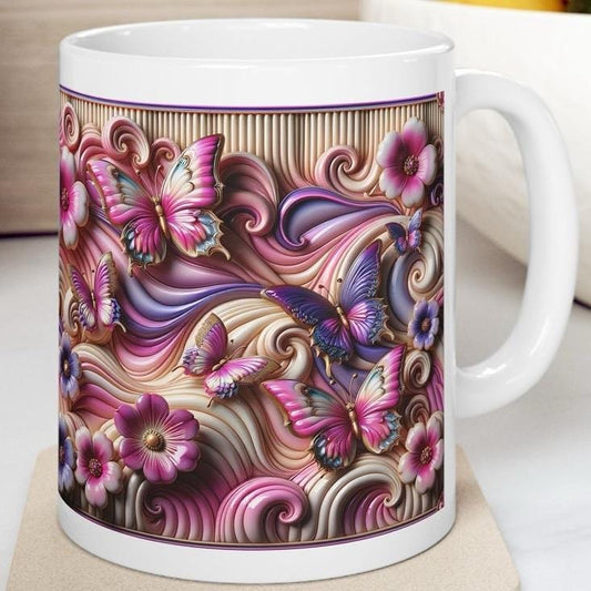 3d swirled butterfly design mug - perfect for coffee and tea - cup, drinkware tumblers bottles reusable washable ceramic reuse xmas mugs fes