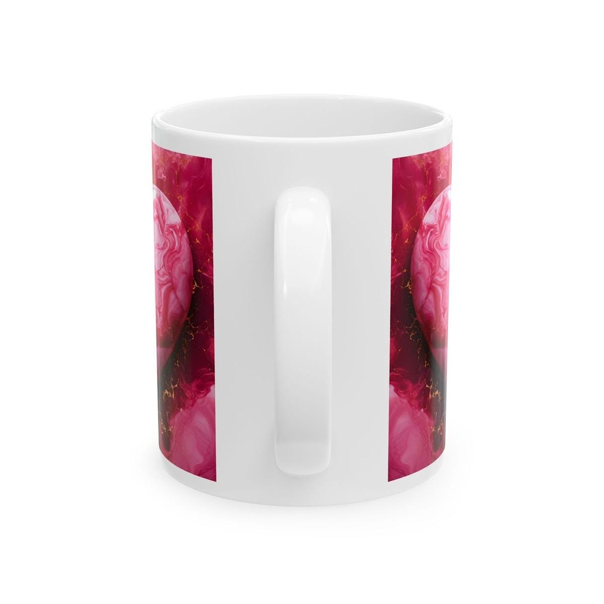 Pink marble heart style mug - reusable and perfect for drinks - drinkware washable cup tumbler reuse coffee ceramic valentines xmas girlfrie