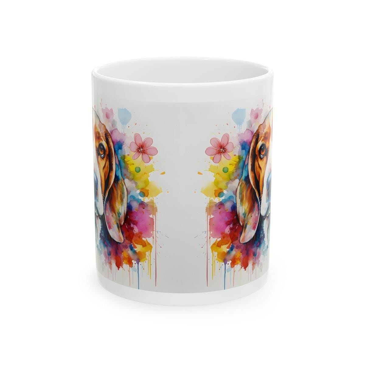 Floral beagle art mug - perfect gift for dog lovers - xmas, christmas, and birthday puppy - washable - drinkware cup coffee reusable tumbler