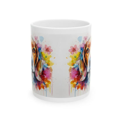 Floral beagle art mug - perfect gift for dog lovers - xmas, christmas, and birthday puppy - washable - drinkware cup coffee reusable tumbler
