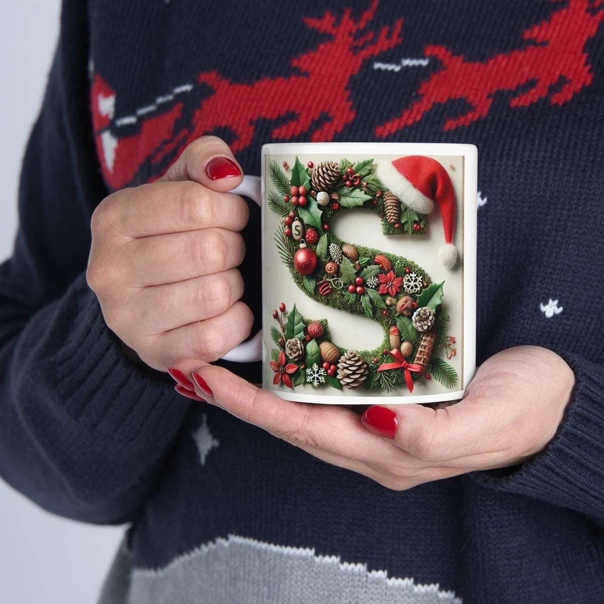 Personalised 's' edition christmas mug - unique gift for xmas - stocking filler - drinkware washable reusable reuse ceramic cup tumbler coff
