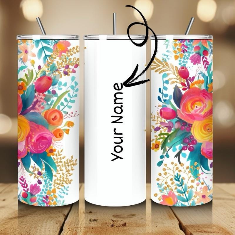 Personalised tumbler floral style 20oz - perfect for on-the-go hydration - vacuum flask - cup drinkware mug bottles water bottles bottled po