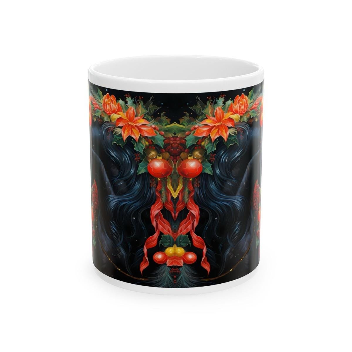 Black horse christmas mug - cute gift for secret santa or stocking filler drinkware washable tumbler reuse reusable cup ceramic coffee xmas