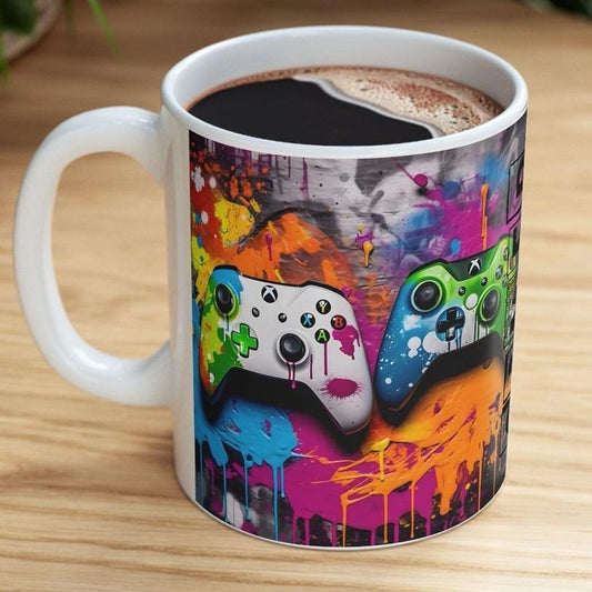 Xbox lover style gamer mug with neon design - perfect for gaming and coffee lovers, drinkware, cup tumblers ceramic washable reuse reusable